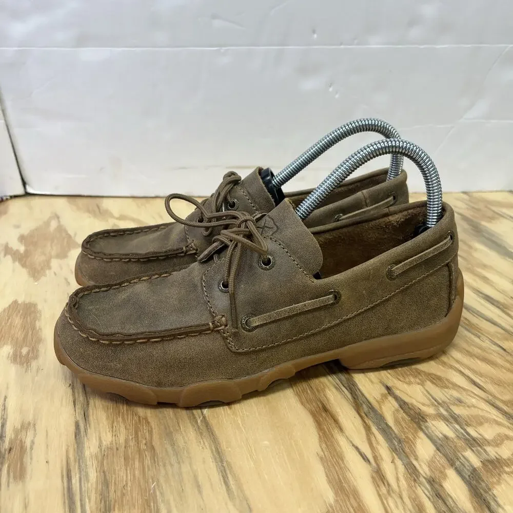Twisted X Driving Mocs Lace Up Brown Leather Shoes Youth 5M Casual Western